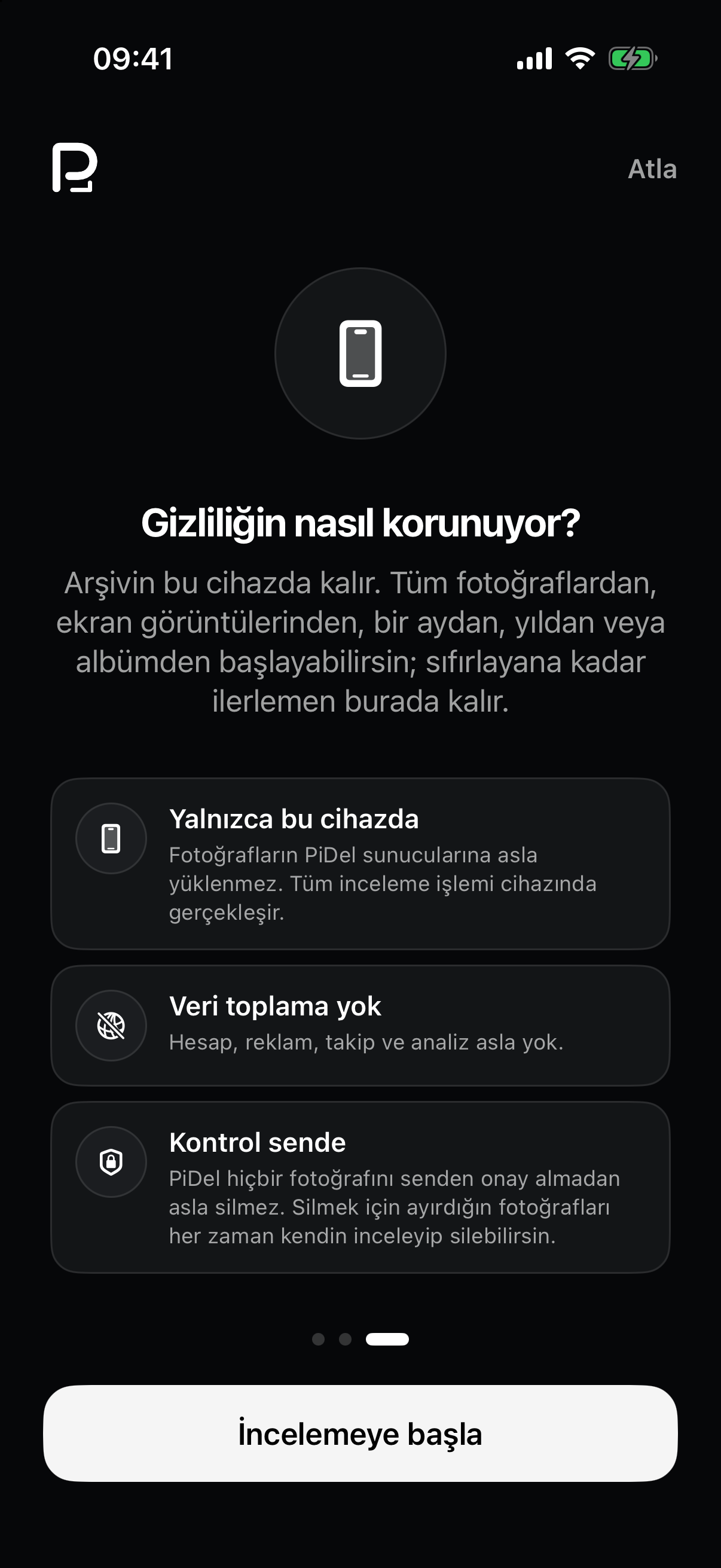 PicDecide gizlilik ekranı